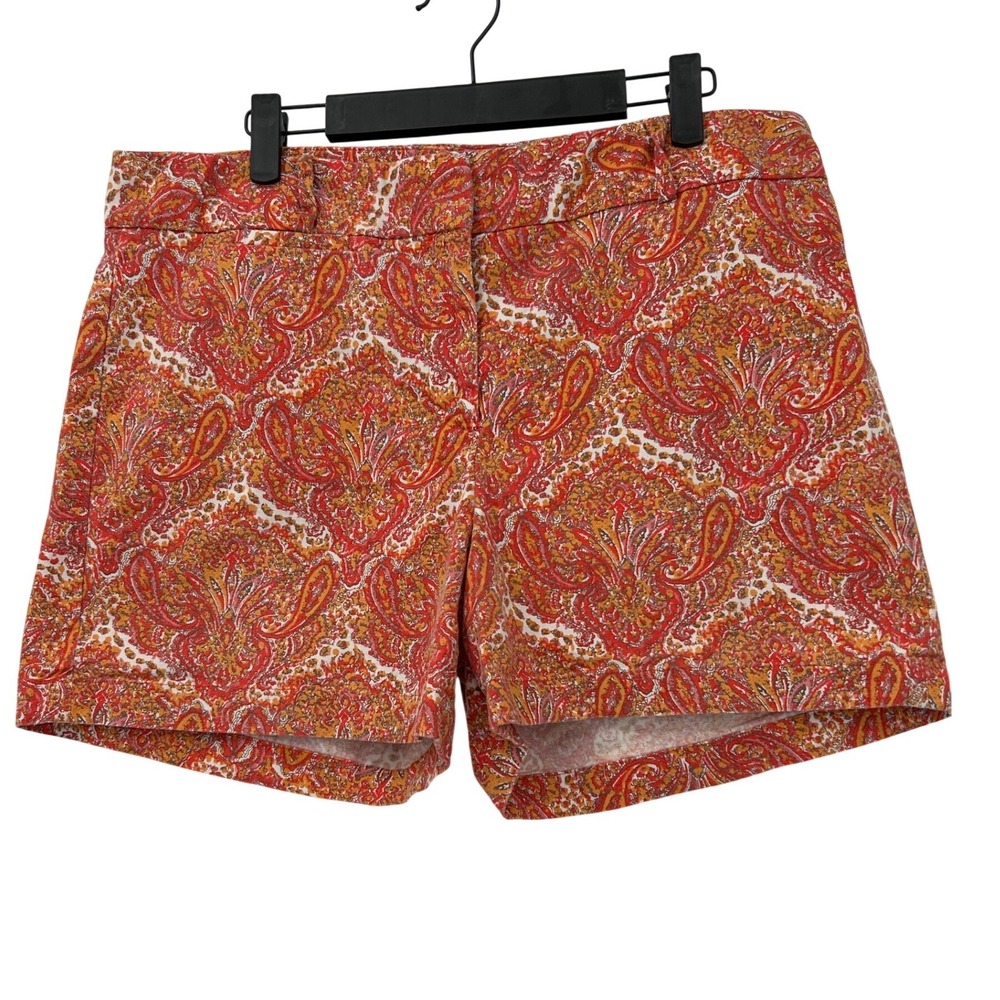 Talbots Womens Orange Red‎ Paisley Print Chino Shorts Size 12 Summer Vacation - Picture 2 of 6